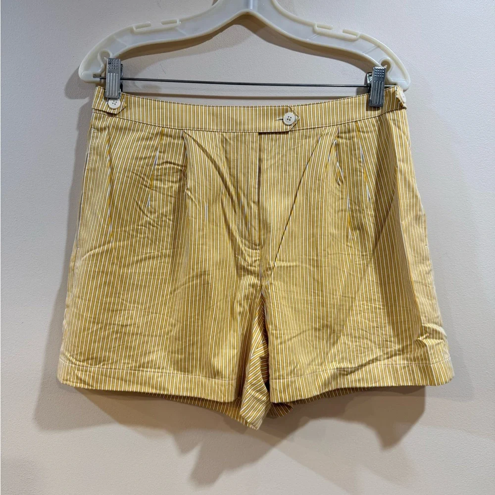 🔥NWOT Tory Burch Women’s Yellow Pinstripe High-Waist Shorts Size 6🔥